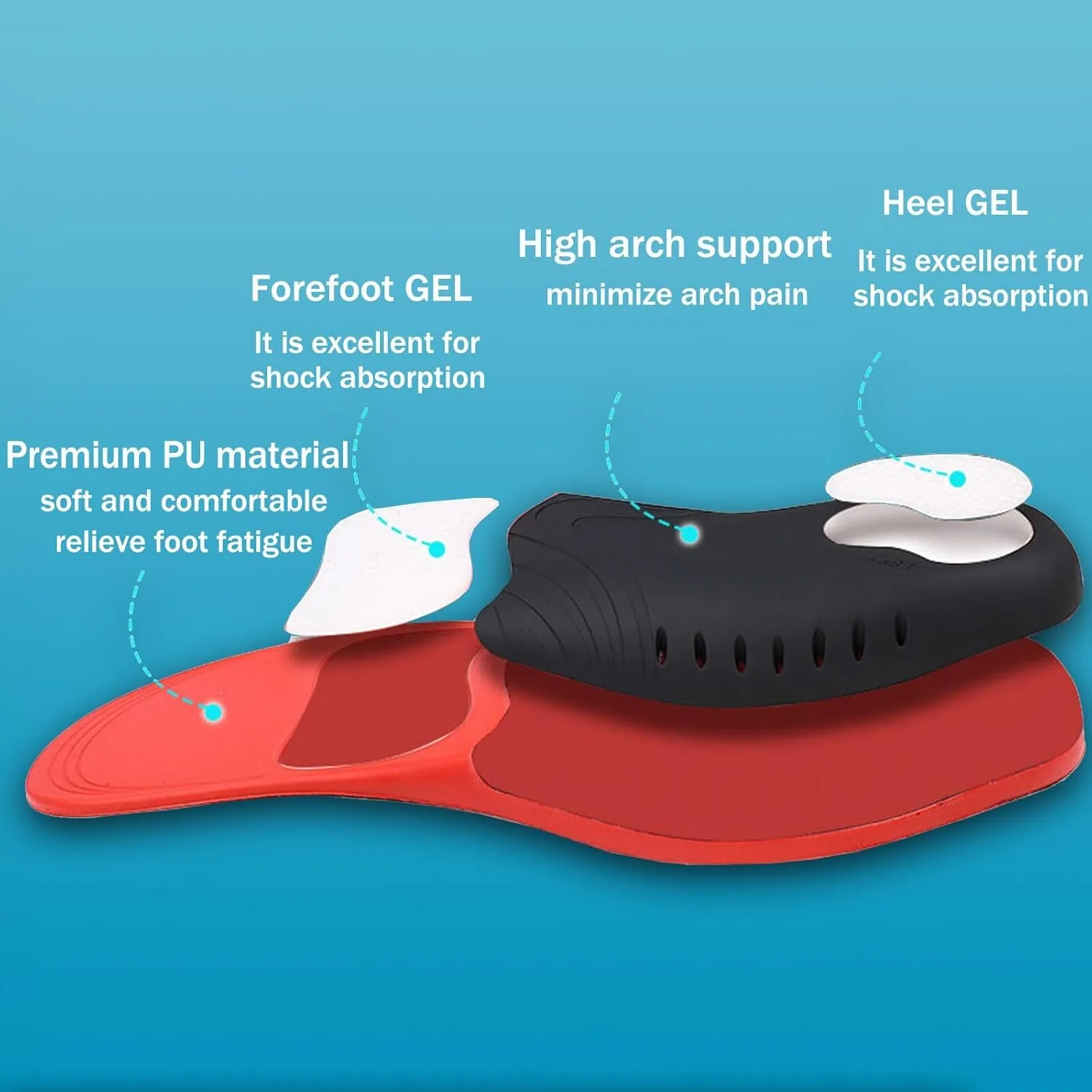 2 Pairs Plantar Fasciitis High Arch Support Insoles for Men/Women,Flat Feet Orthotic-Heel Pain Relief-Heavy Duty/Running Athletic Gel/Comfort Work Boot Shoe Inserts（L）