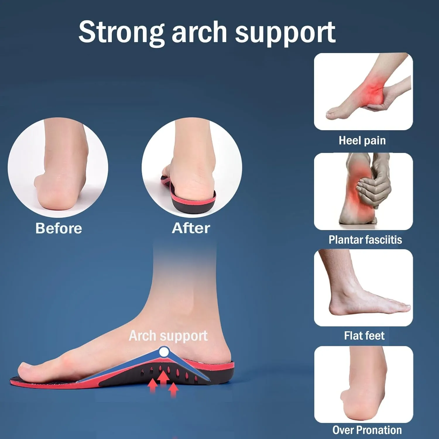 2 Pairs Plantar Fasciitis High Arch Support Insoles for Men/Women,Flat Feet Orthotic-Heel Pain Relief-Heavy Duty/Running Athletic Gel/Comfort Work Boot Shoe Inserts（L）
