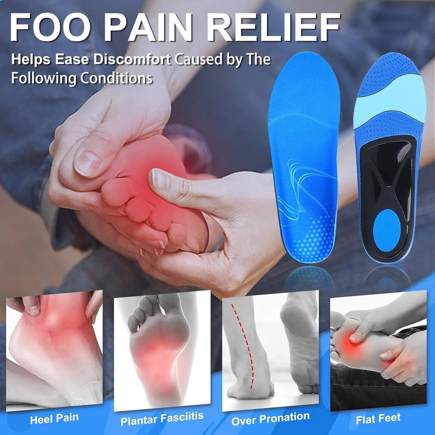 (220  lbs) Plantar Fasciitis High Arch Support Insoles, RooRuns Heavy Duty Support Pain Relief Shoe Inserts for Flat Feet, Orthotics for Men and Women Working Running Walking