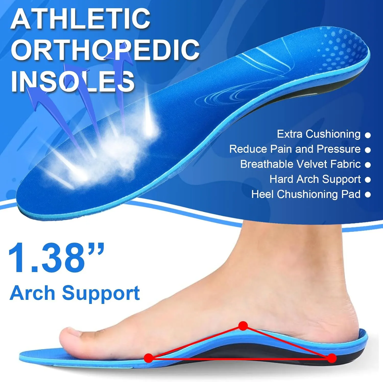 (220  lbs) Plantar Fasciitis High Arch Support Insoles, RooRuns Heavy Duty Support Pain Relief Shoe Inserts for Flat Feet, Orthotics for Men and Women Working Running Walking