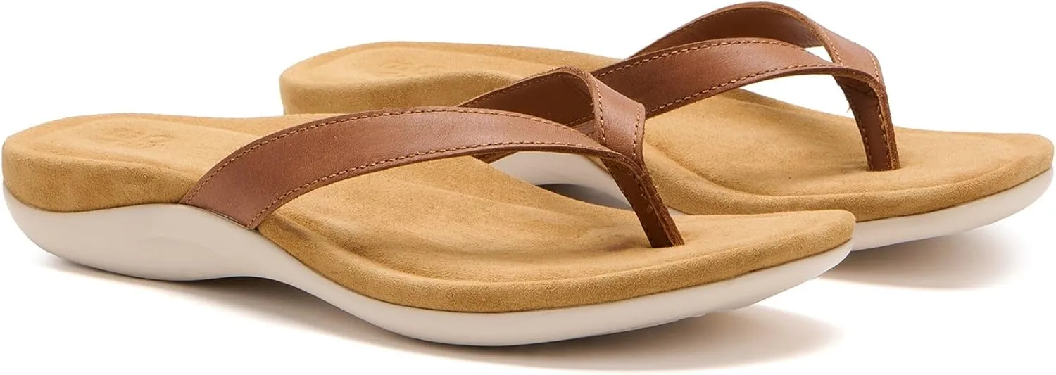 ABEO Women's Oasis Flip Flops | Arch Support Flip Flops | Brown Leather Orthopedic Sandals