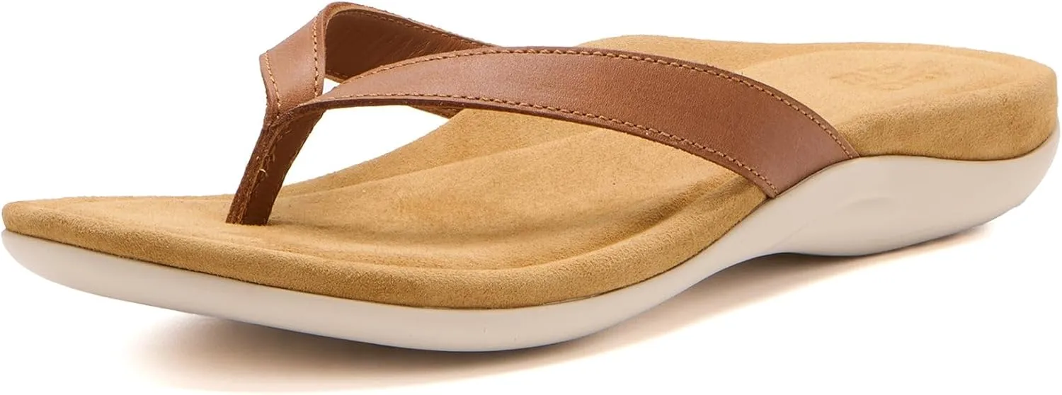 ABEO Women's Oasis Flip Flops | Arch Support Flip Flops | Brown Leather Orthopedic Sandals