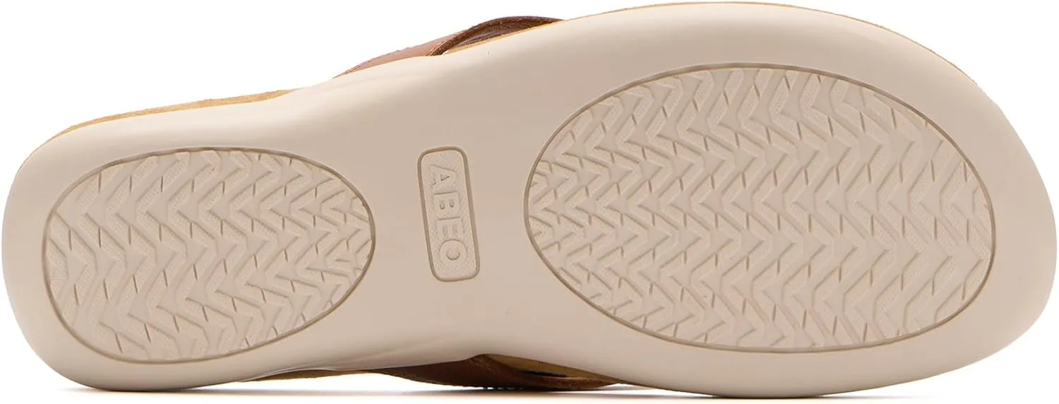 ABEO Women's Oasis Flip Flops | Arch Support Flip Flops | Brown Leather Orthopedic Sandals
