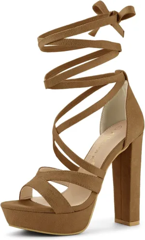 Allegra K Women's Lace Up Platform Chunky High Heels Sandals