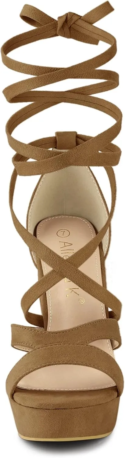 Allegra K Women's Lace Up Platform Chunky High Heels Sandals