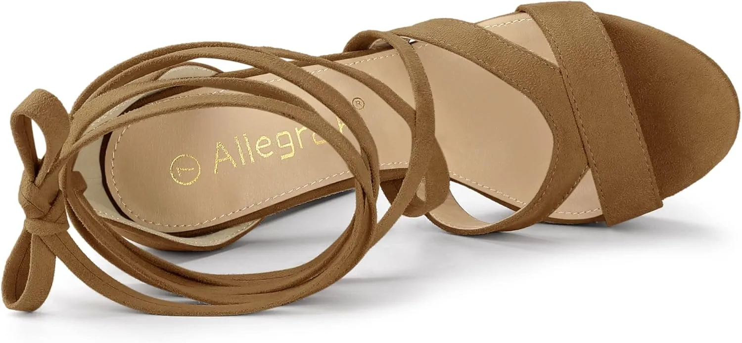 Allegra K Women's Lace Up Platform Chunky High Heels Sandals