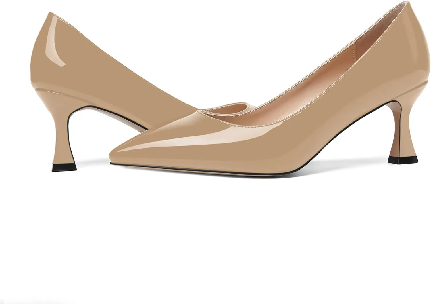 AMBELIGHT Womens Office Slip On Patent Solid Pointed Toe Casual Kitten Mid Heel Pumps Shoes 2.5 Inch
