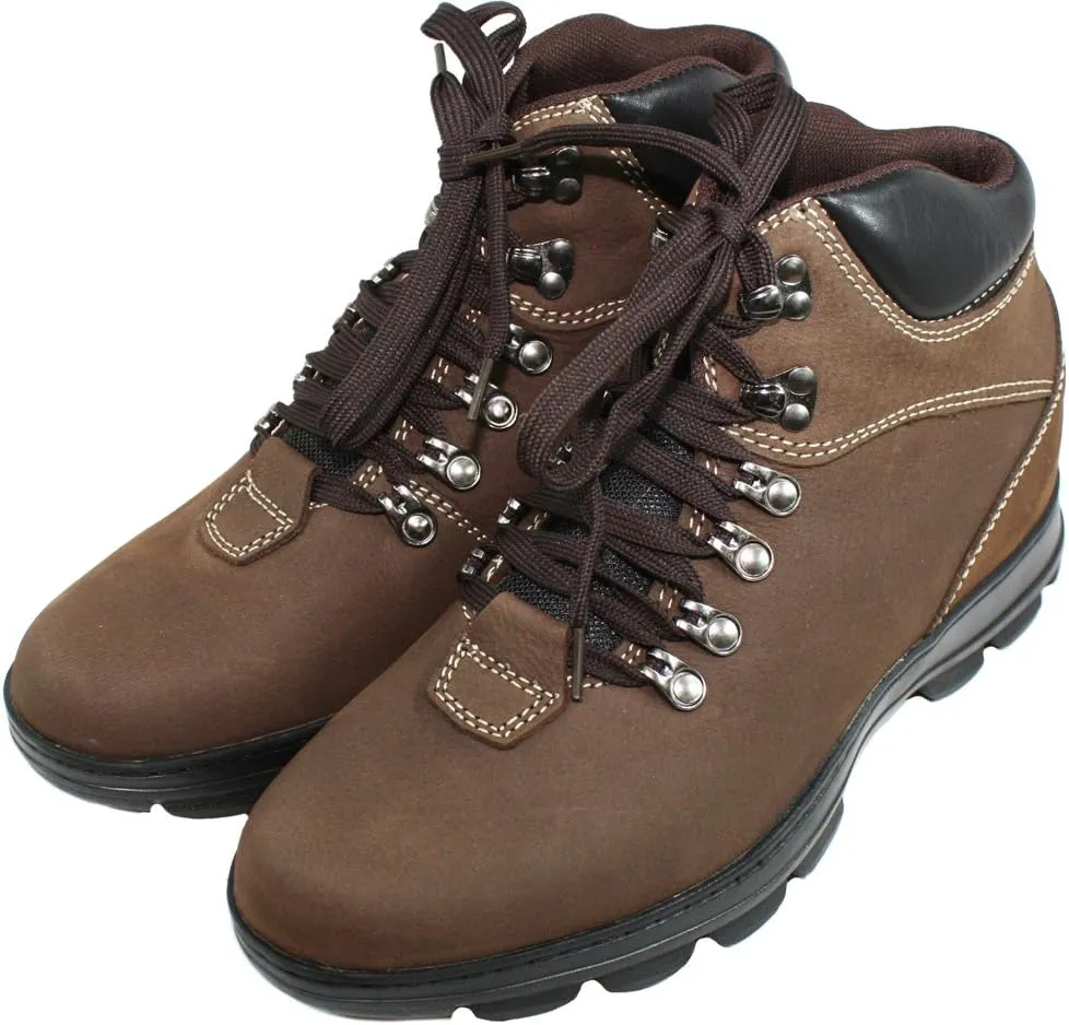 Calden Men's Invisible Height Increasing Elevator Shoes - Nubuck Khaki Brown Leather Lace-up Casual Work Boots - 3 Inches Taller - K228112 - Size 8 D(M) US