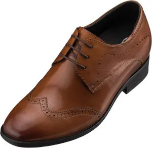 CALTO - G1089-3 Inches Taller - Height Increasing Elevator Shoes (Waxed Brown Leather Lace-up Wing-tip) (7.5 D(M) US)
