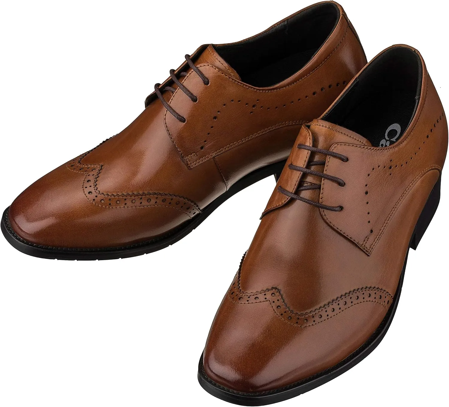 CALTO - G1089-3 Inches Taller - Height Increasing Elevator Shoes (Waxed Brown Leather Lace-up Wing-tip) (7.5 D(M) US)