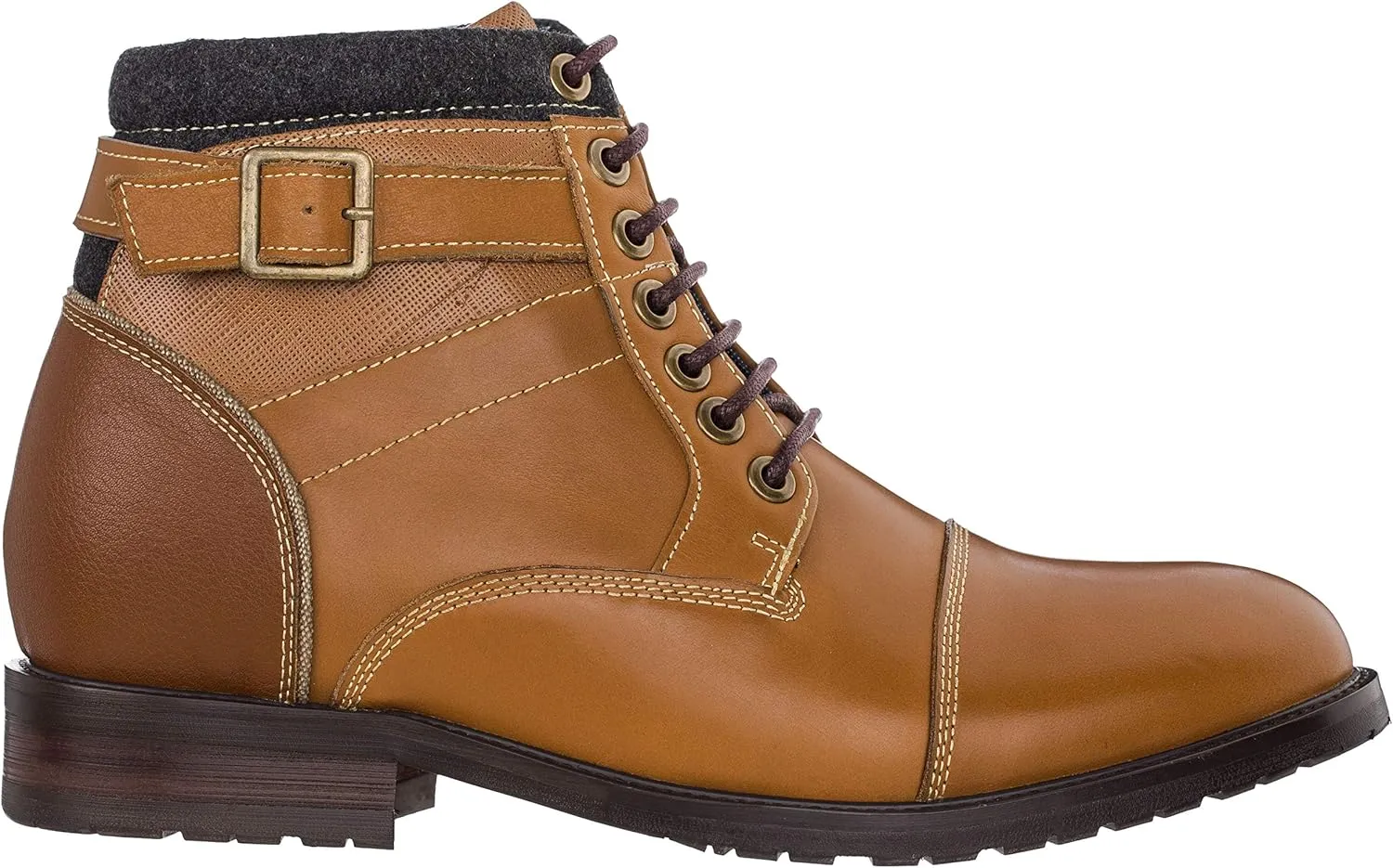 CALTO Men's Invisible Height Increasing Elevator Shoes - Brown Leather Lace-up Cap-Toe Ankle Boots - 3.2 Inches Taller - T5100 - Size 9 D(M) US