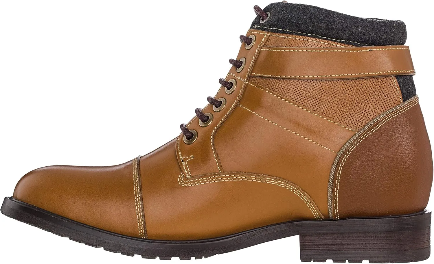 CALTO Men's Invisible Height Increasing Elevator Shoes - Brown Leather Lace-up Cap-Toe Ankle Boots - 3.2 Inches Taller - T5100 - Size 9 D(M) US
