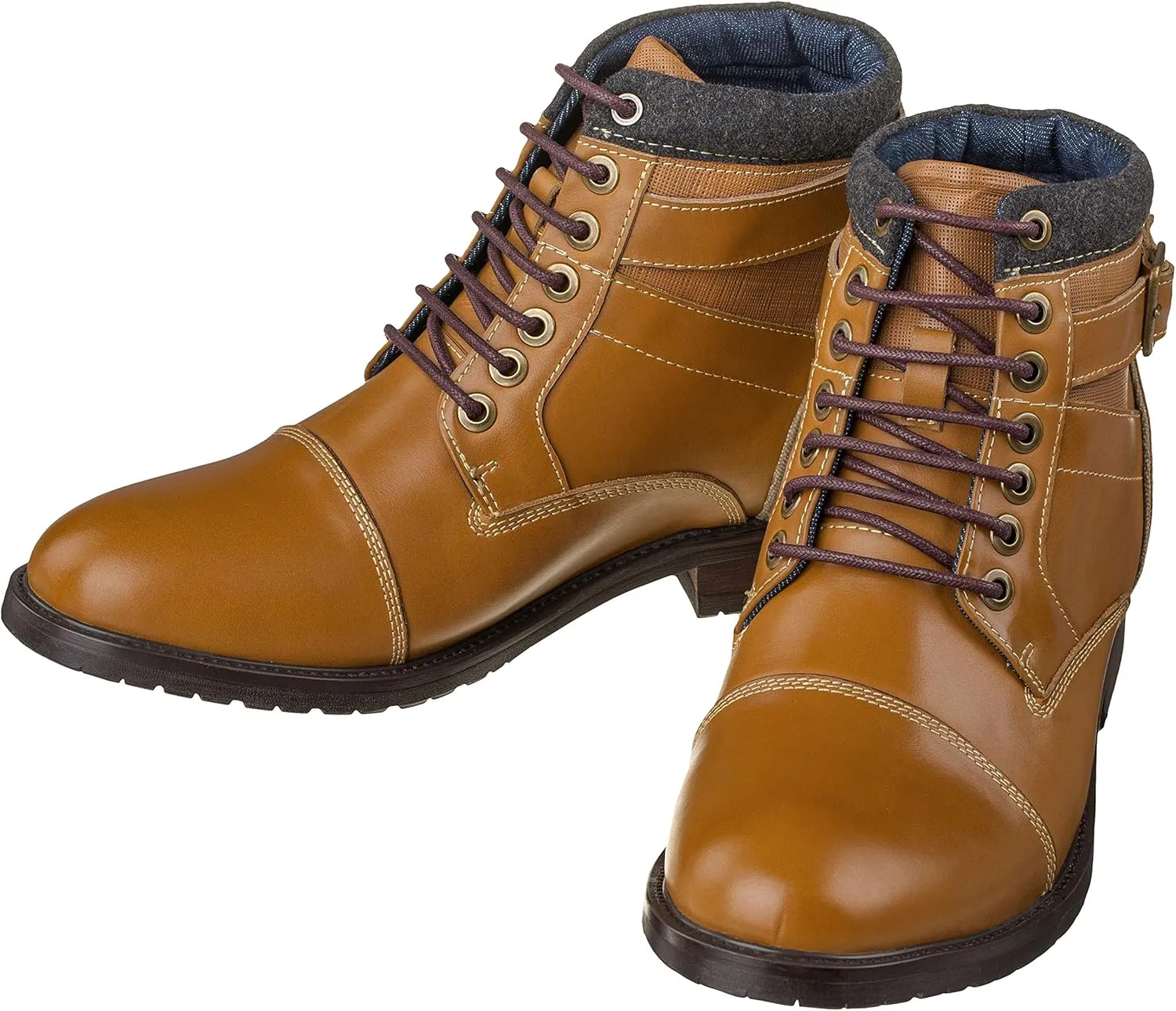 CALTO Men's Invisible Height Increasing Elevator Shoes - Brown Leather Lace-up Cap-Toe Ankle Boots - 3.2 Inches Taller - T5100 - Size 9 D(M) US