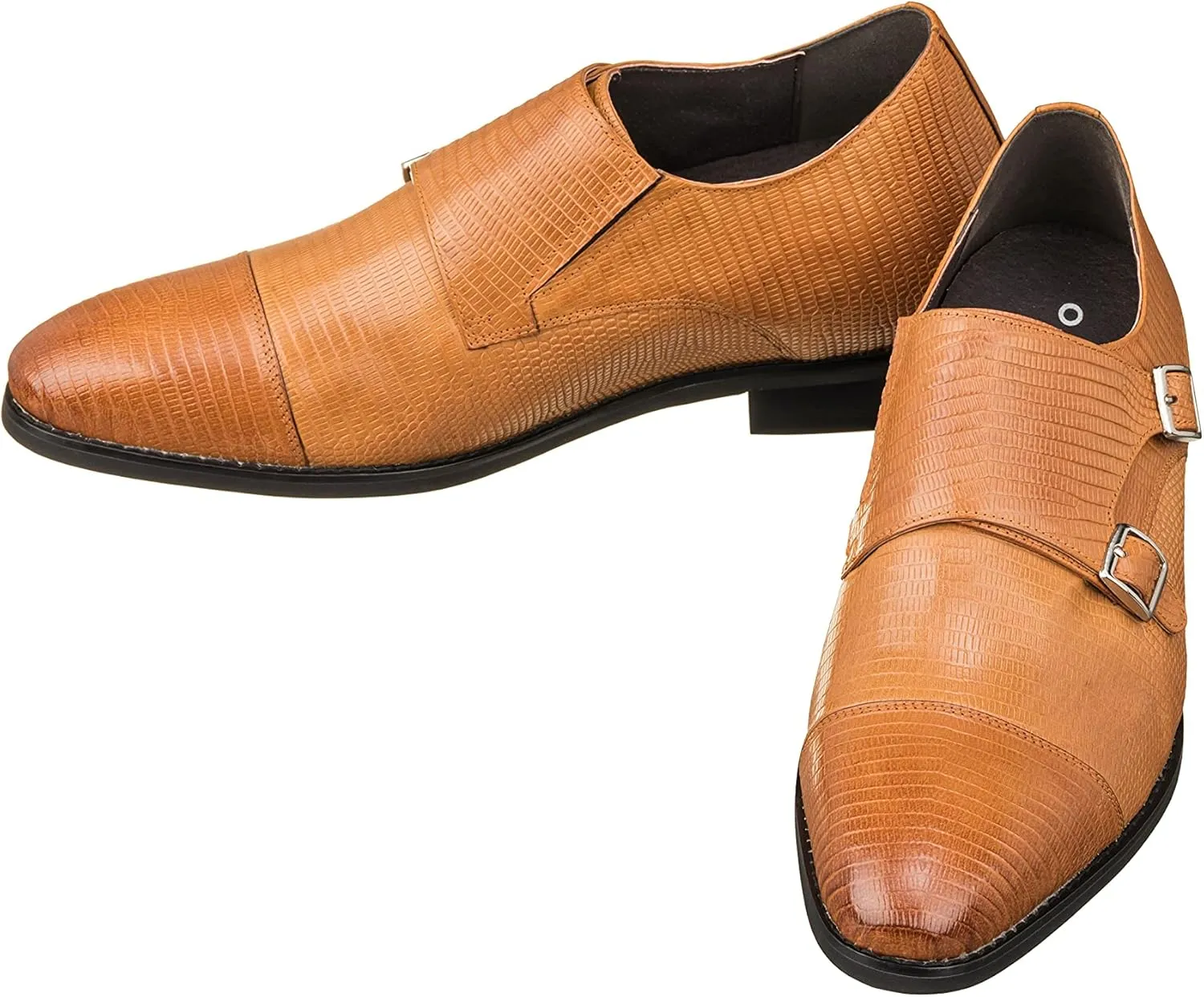 CALTO Men's Invisible Height Increasing Elevator Shoes - Brown Leather Slip-on Dual Monk Straps Formal Loafers- 2.8 Inches Taller - K3115 - Size 7.5 D(M) US
