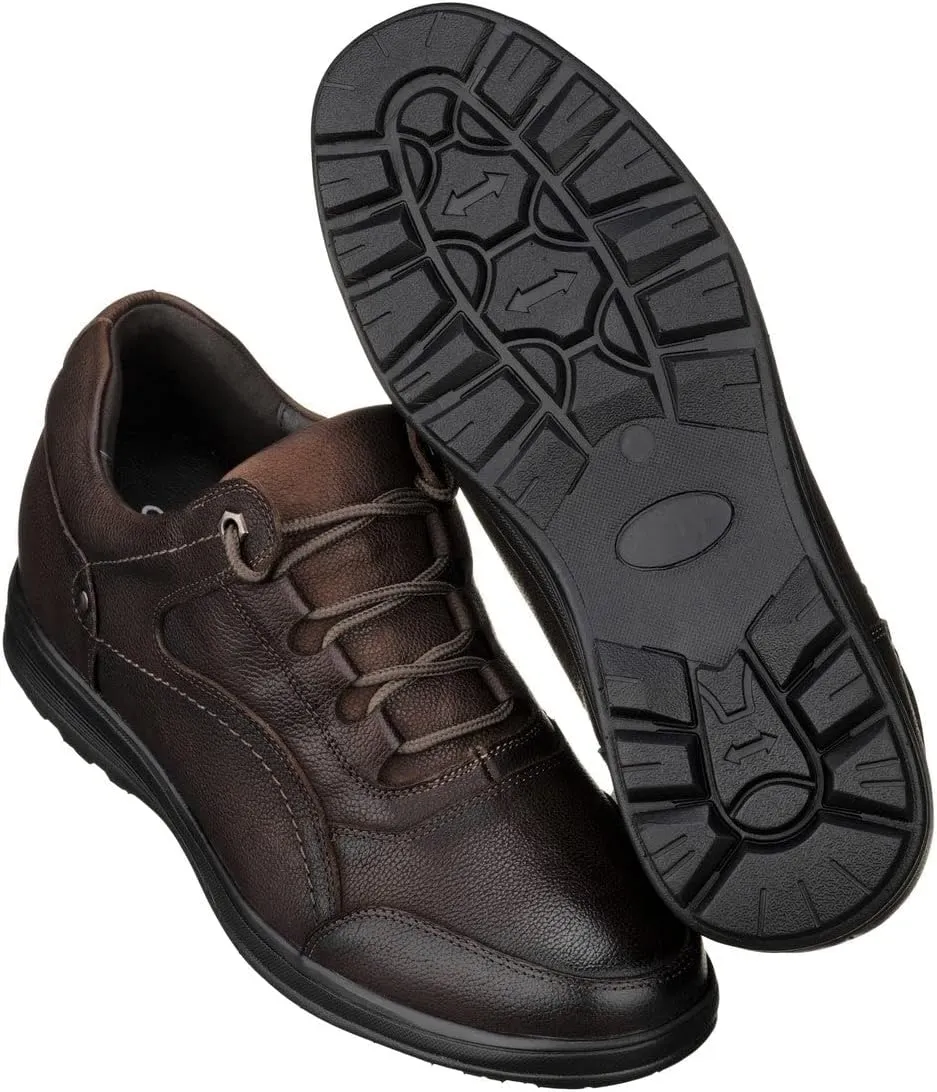 CALTO Men's Invisible Height Increasing Elevator Shoes - Dark Brown Leather Lace-up Lightweight Casual Walkers - 2.8 Inches Taller - K3045- Size 10 D(M) US