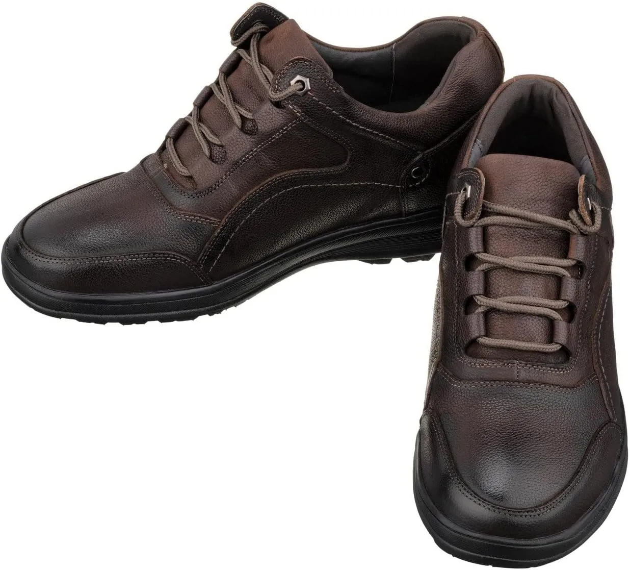 CALTO Men's Invisible Height Increasing Elevator Shoes - Dark Brown Leather Lace-up Lightweight Casual Walkers - 2.8 Inches Taller - K3045- Size 10 D(M) US