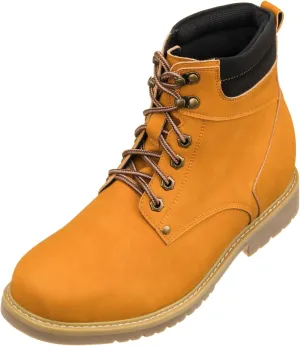 CALTO Men's Invisible Height Increasing Elevator Shoes - Nubuck Brown Leather Lace-up Round-Toe Work Boots - 3.2 Inches Taller - K8821 - Size 9 D(M) US