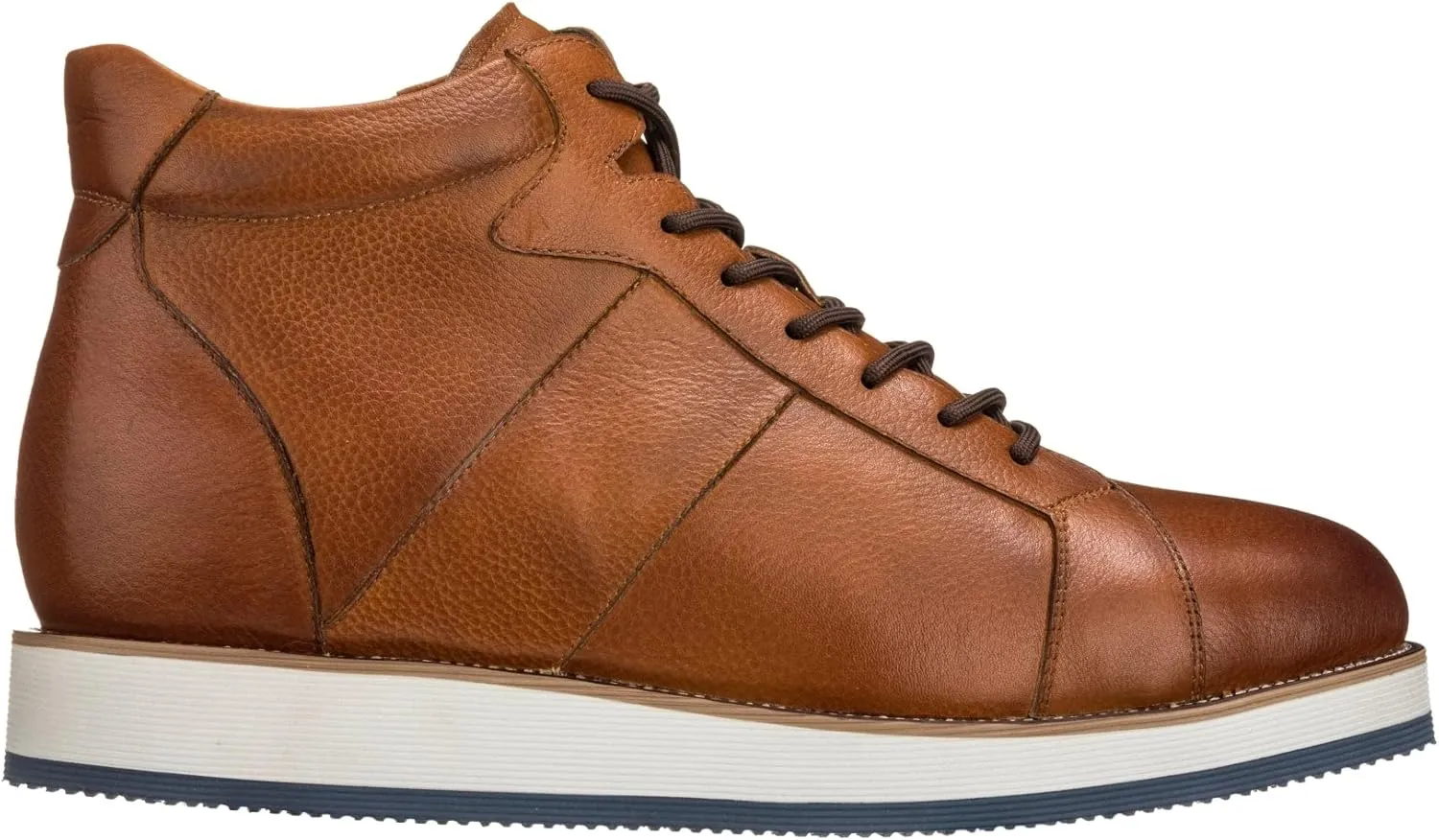 CALTO Men's Invisible Height Increasing Elevator Shoes - Tan Brown Leather Combat Zipper Boots - 3 Inches Taller - Y6022 - Size 8 D(M) US