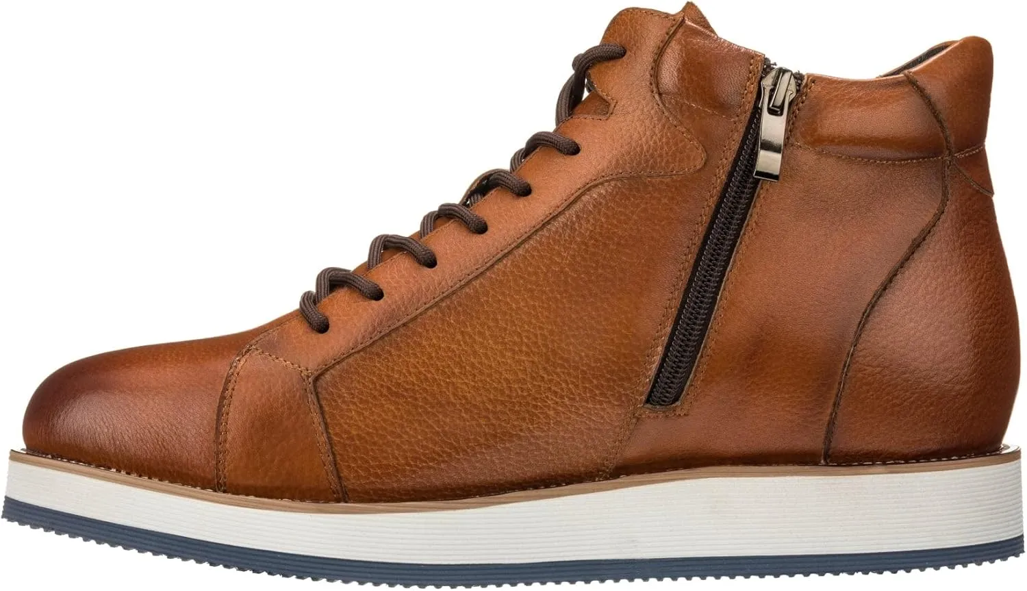 CALTO Men's Invisible Height Increasing Elevator Shoes - Tan Brown Leather Combat Zipper Boots - 3 Inches Taller - Y6022 - Size 8 D(M) US