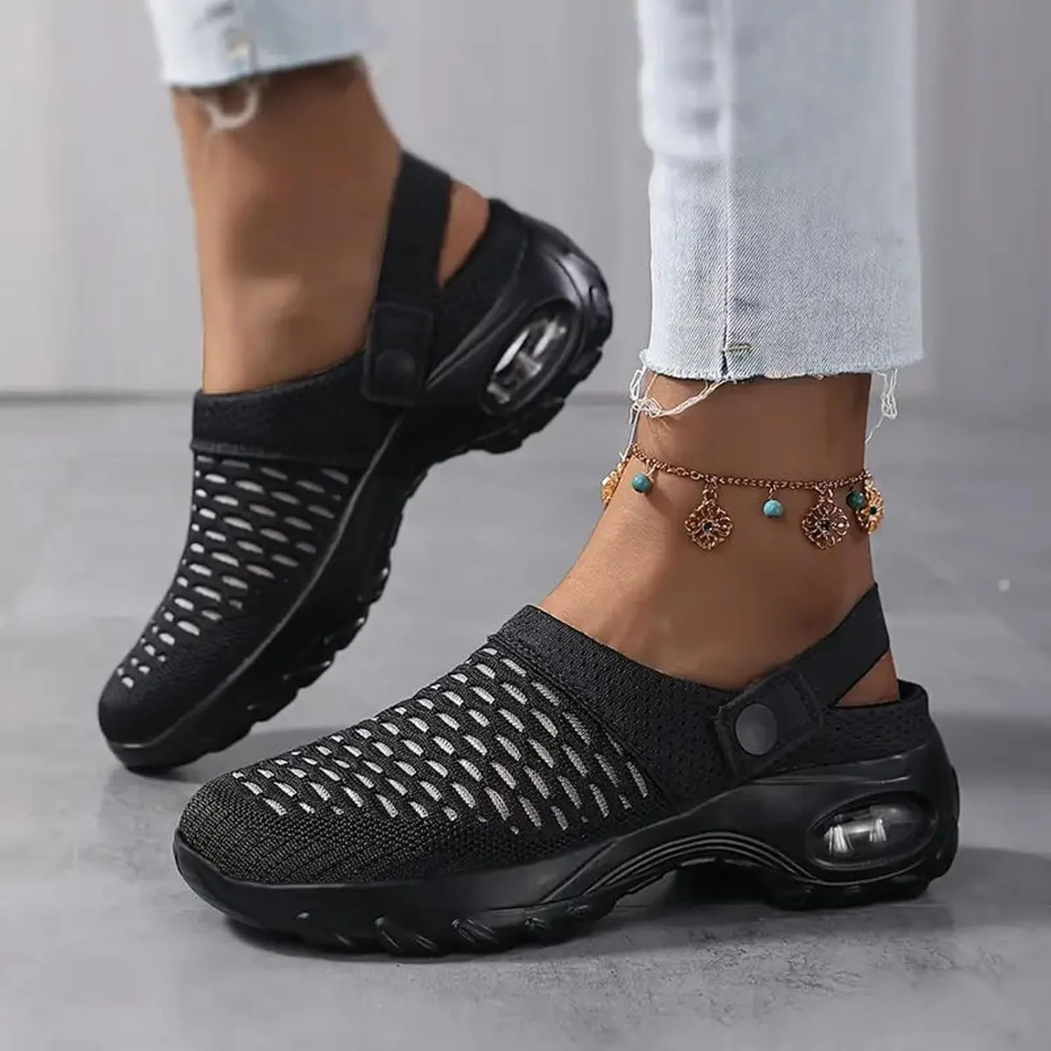 Cathalem Flat Sandals for Women, Mules Clogs for Women Air Cushion Platform Mesh Mules Sneaker Sandals for Female