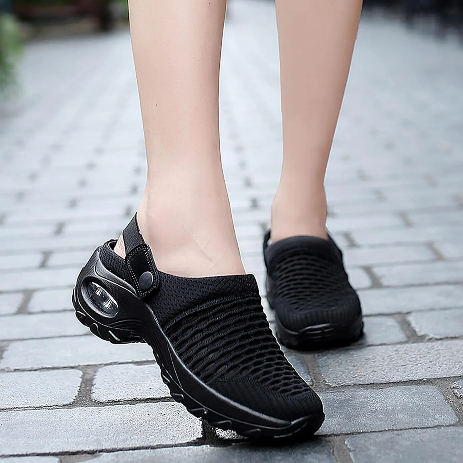 Cathalem Flat Sandals for Women, Mules Clogs for Women Air Cushion Platform Mesh Mules Sneaker Sandals for Female