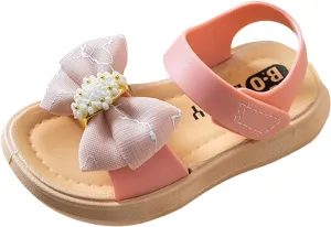 Cbaby Girls Bow 2 Strap Sandals Foam Soft Leather Non Slip Water Shoes Toddler Kids Bump Toe Summer Casual Fashion Sandals