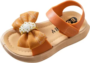 Cbaby Girls Bow 2 Strap Sandals Foam Soft Leather Non Slip Water Shoes Toddler Kids Bump Toe Summer Casual Fashion Sandals