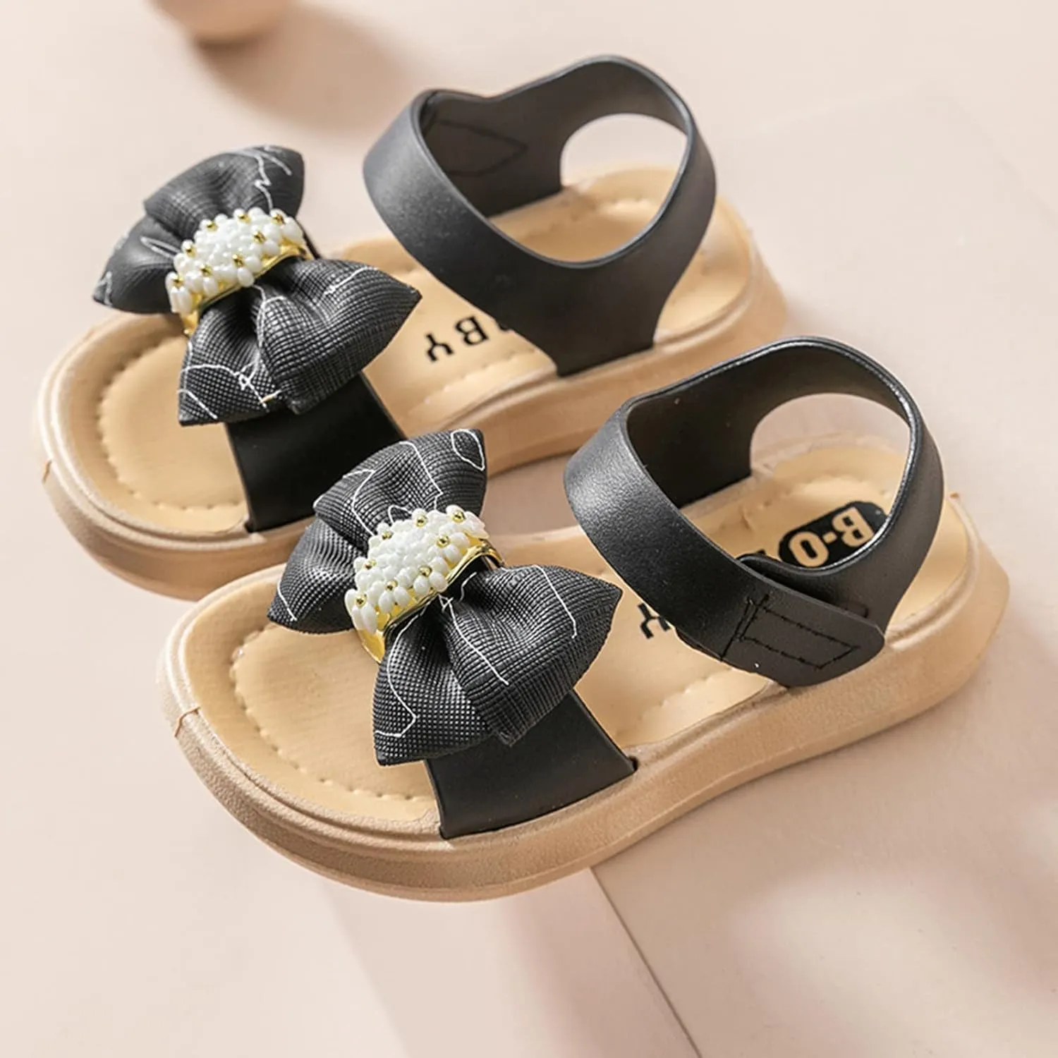 Cbaby Girls Bow 2 Strap Sandals Foam Soft Leather Non Slip Water Shoes Toddler Kids Bump Toe Summer Casual Fashion Sandals