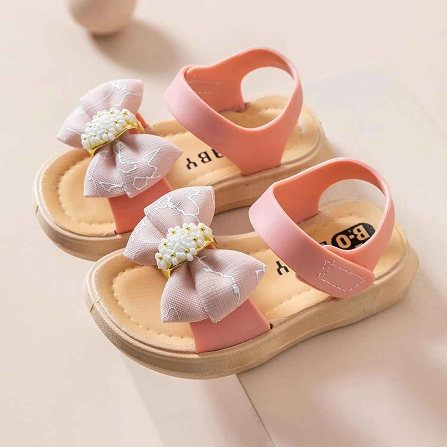 Cbaby Girls Bow 2 Strap Sandals Foam Soft Leather Non Slip Water Shoes Toddler Kids Bump Toe Summer Casual Fashion Sandals