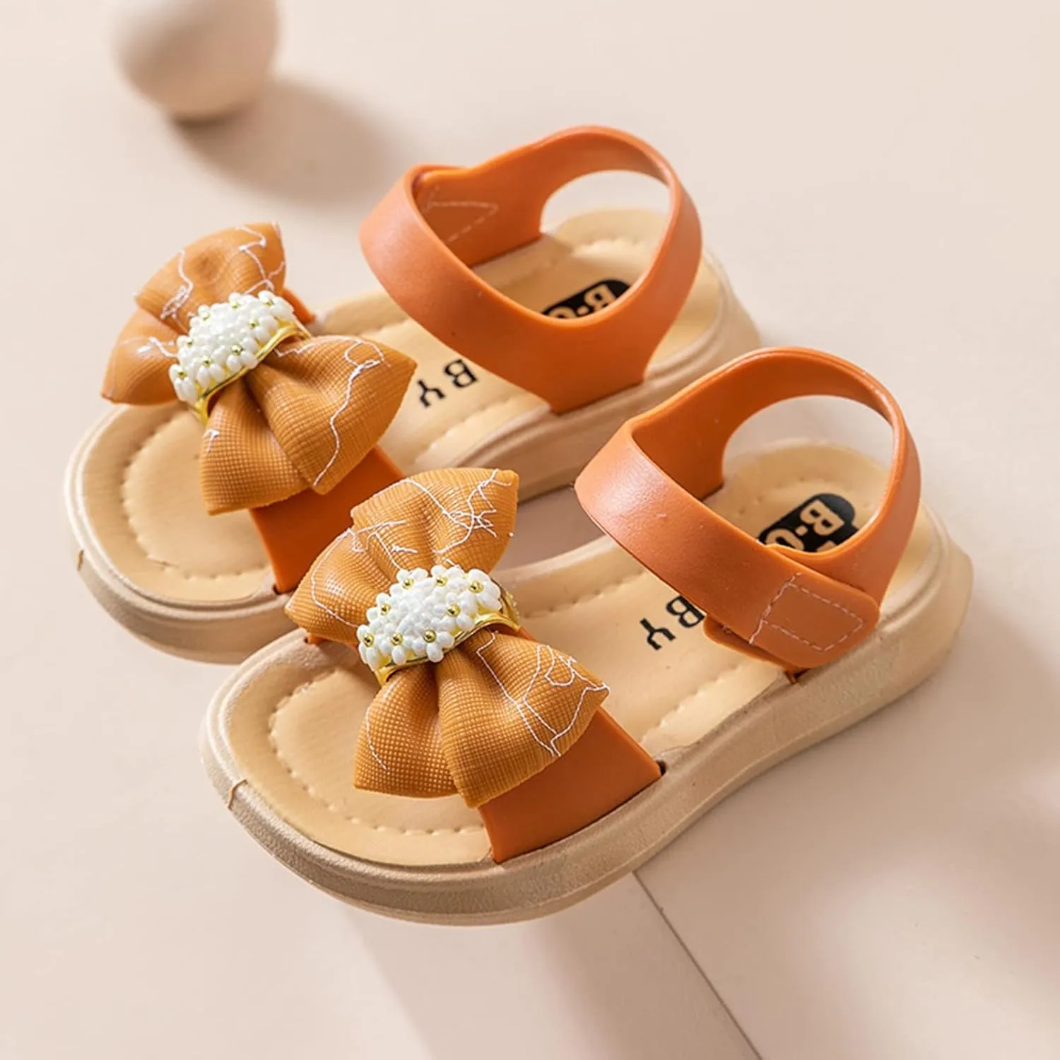 Cbaby Girls Bow 2 Strap Sandals Foam Soft Leather Non Slip Water Shoes Toddler Kids Bump Toe Summer Casual Fashion Sandals