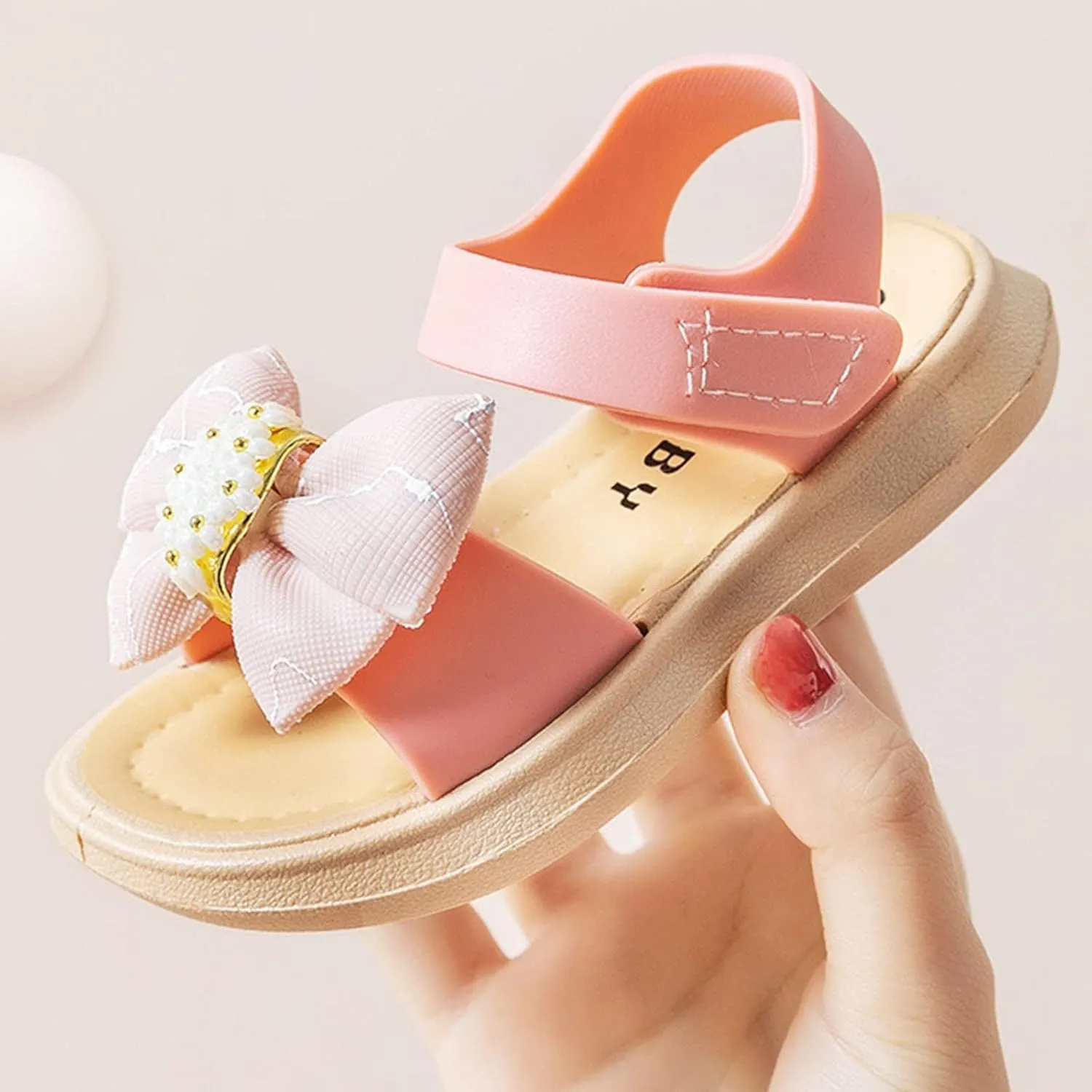 Cbaby Girls Bow 2 Strap Sandals Foam Soft Leather Non Slip Water Shoes Toddler Kids Bump Toe Summer Casual Fashion Sandals