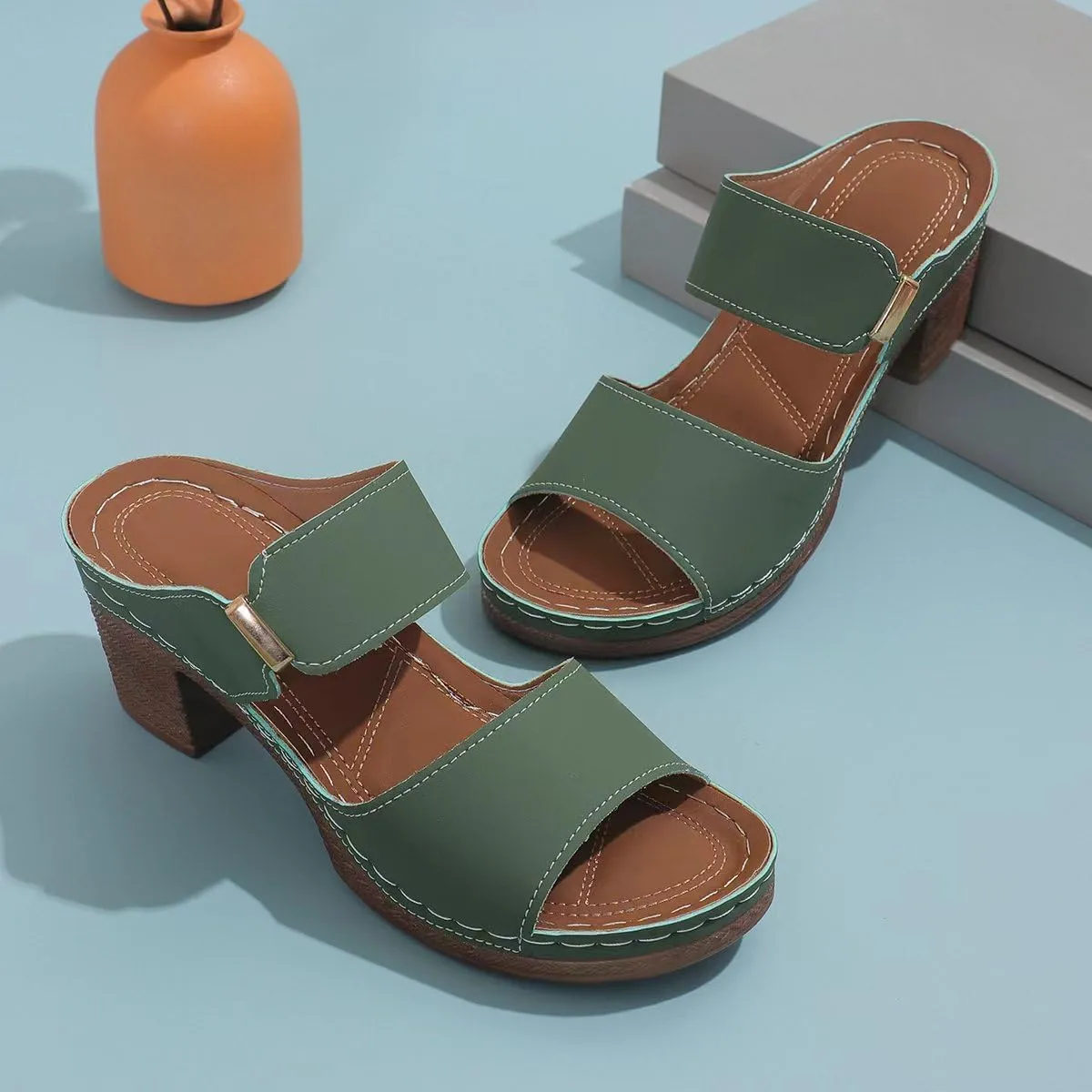 Chunky Heels For Women Backless Block Heels Open Toe Ankle Strap Heeled Sandals Comfortable Party Wedding Pumps Shoes
