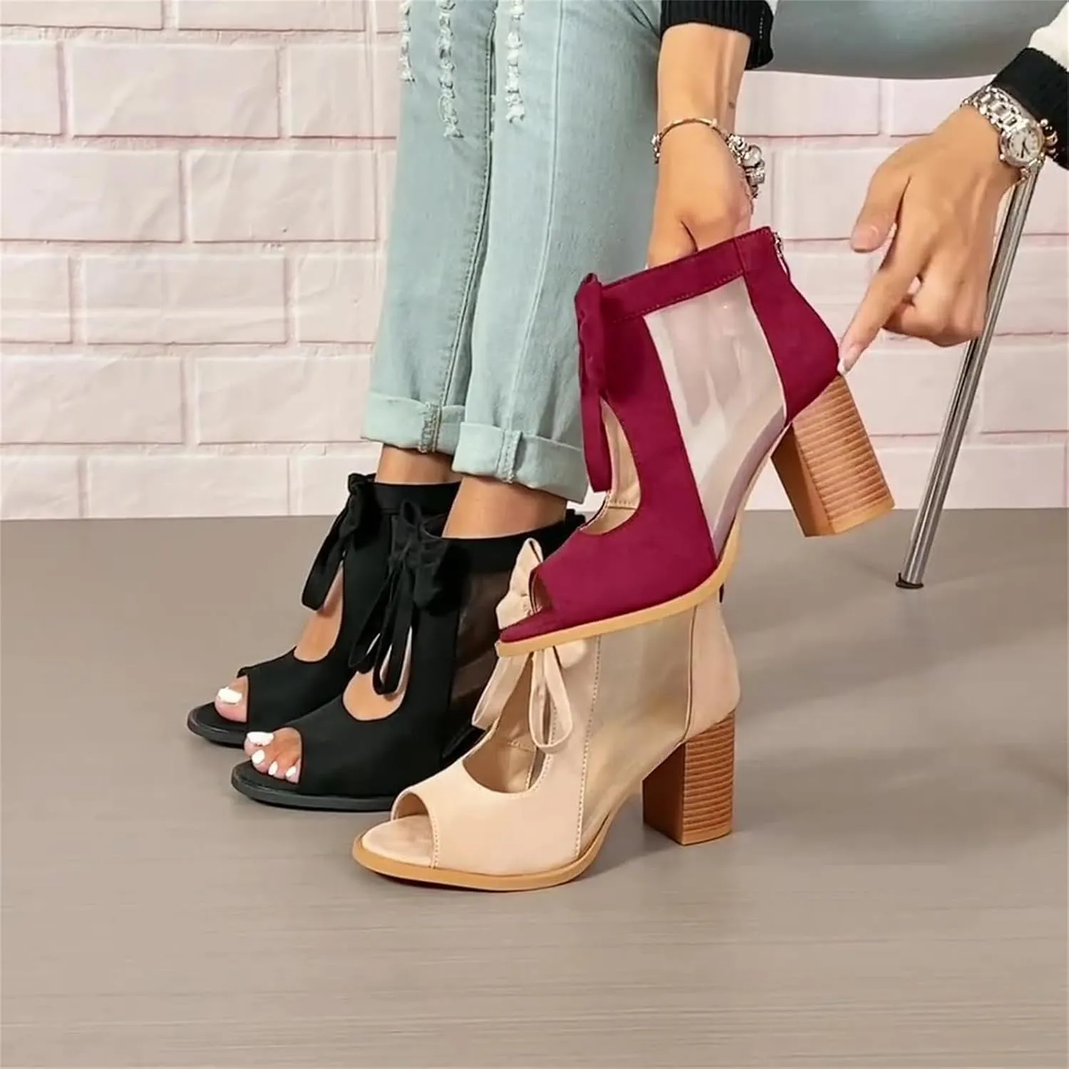 Chunky Heels For Women Dressy Low Heels Classic Open Toe Ankle Strap Block Heel Holiday Party Wedding Pumps Shoes