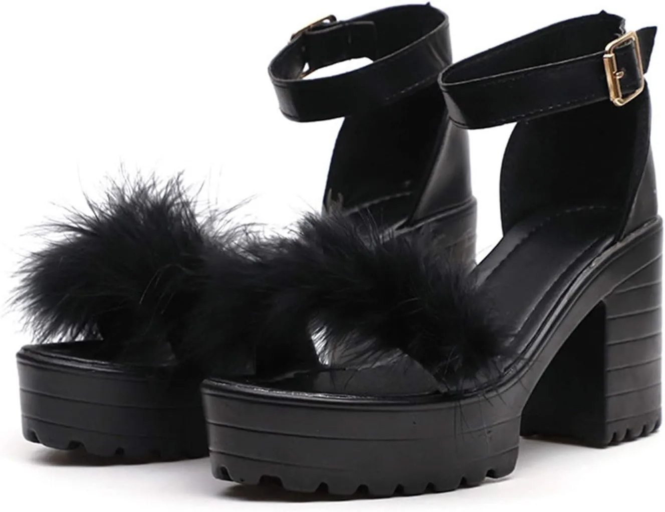 Chunky Heels for Women Platform High Heel Sandals Open Toe Block Heels Shoes Ankle Strap Dress Wedding Party Pumps Shoes