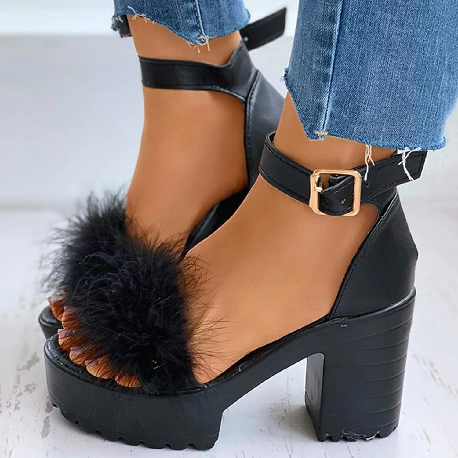 Chunky Heels for Women Platform High Heel Sandals Open Toe Block Heels Shoes Ankle Strap Dress Wedding Party Pumps Shoes