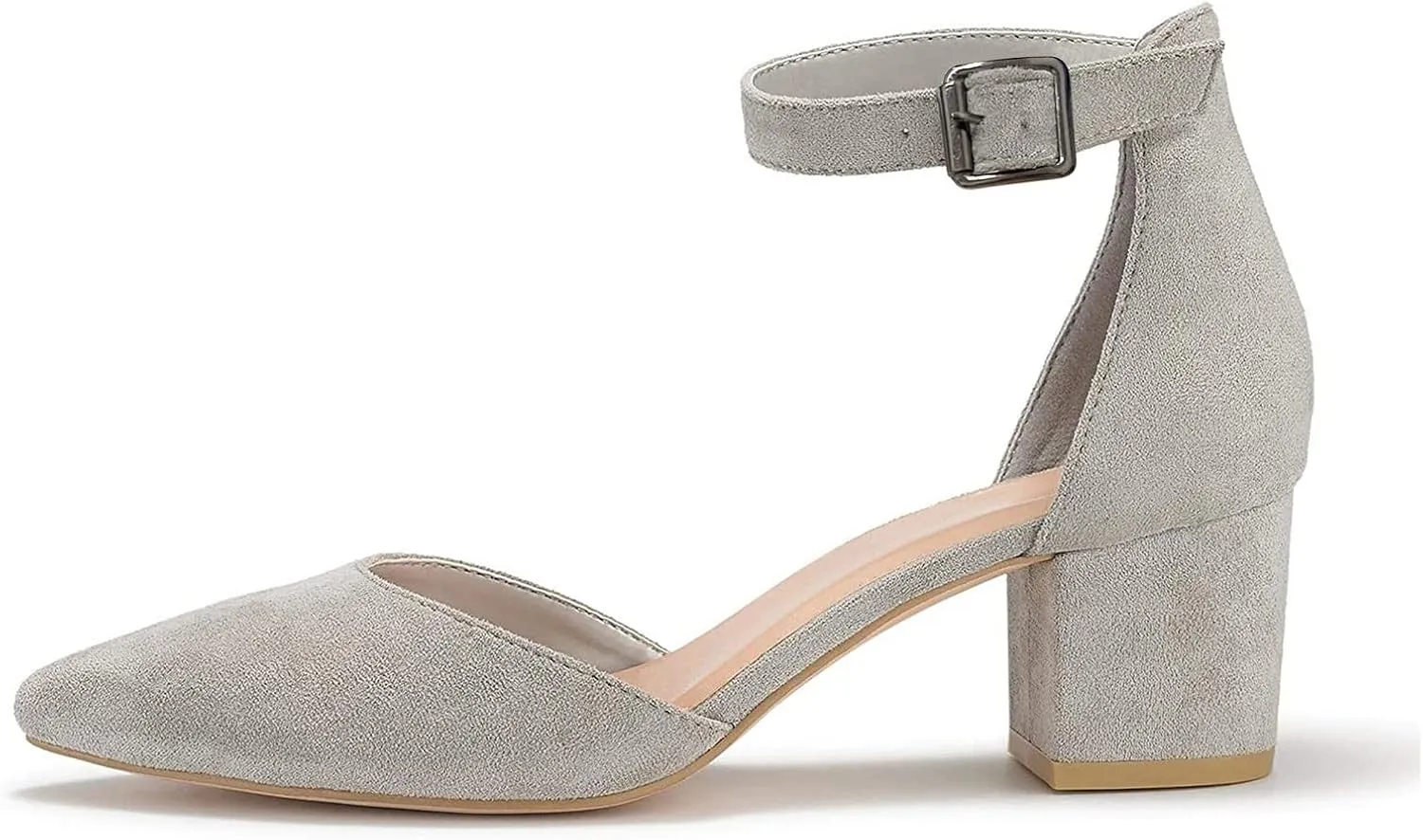 Closed Toe Heels for Women Suede Pumps Shoes Chunky Block Heels Pointed Toe Dress Shoes with Ankle Strap