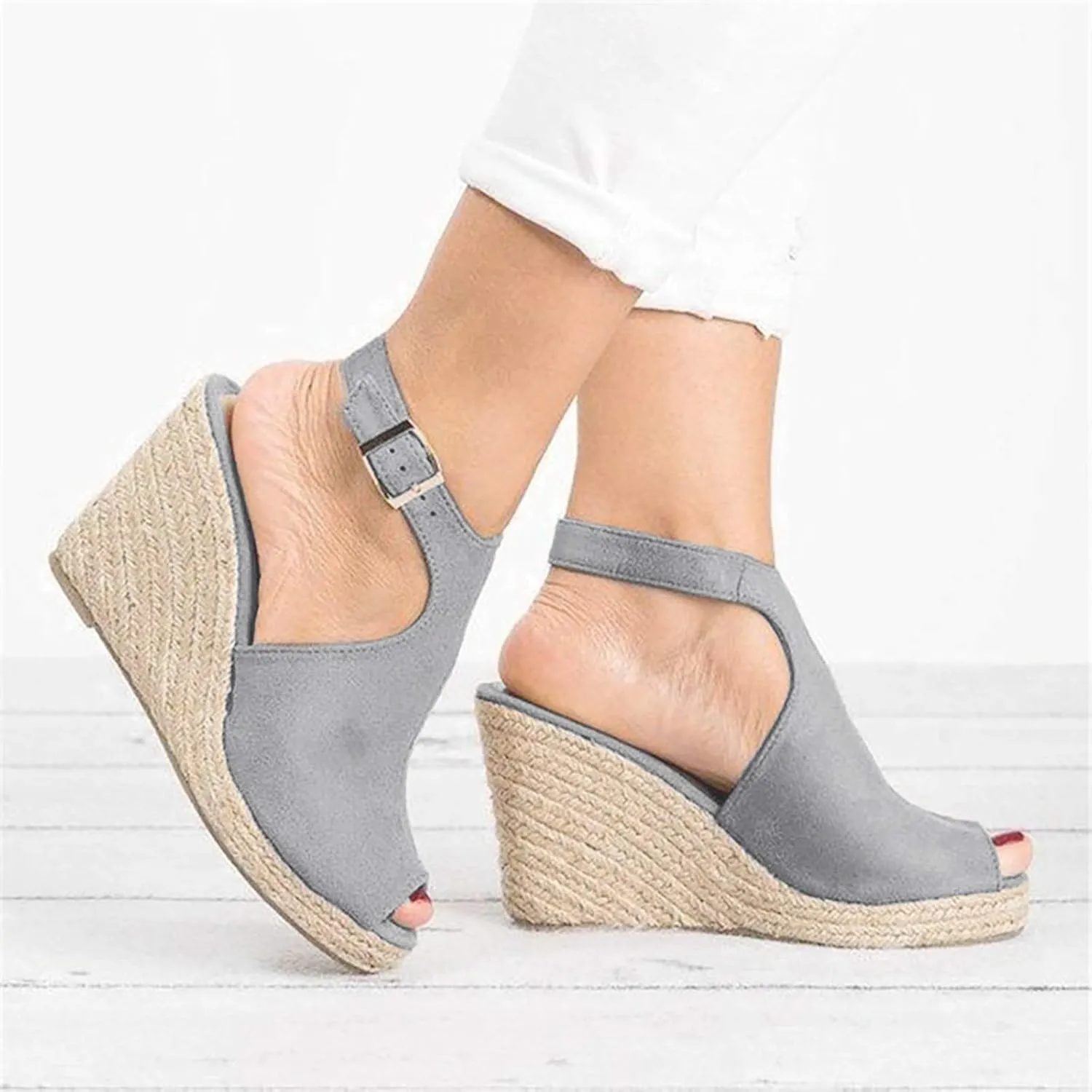 Closed Toe Sandals Women Pointed Toe Closed Toe Suede Wedge Heels Thick Sole Adjustable Buckle Wedge Platform Sandals Slides