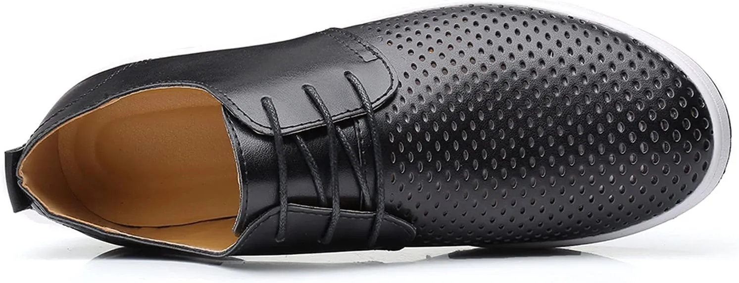 Comfortable Black Business Casual Shoes for Men Style Men's Summer Leather Solid Summer Shoes Breathable Business Leisure Hollow Men's leather shoes Black Dress Shoes Slip Ons for Men