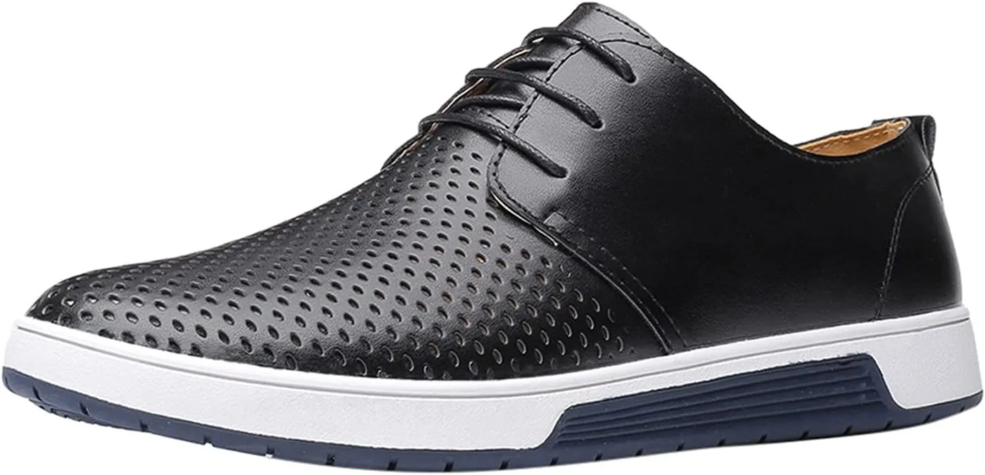 Comfortable Black Business Casual Shoes for Men Style Men's Summer Leather Solid Summer Shoes Breathable Business Leisure Hollow Men's leather shoes Black Dress Shoes Slip Ons for Men
