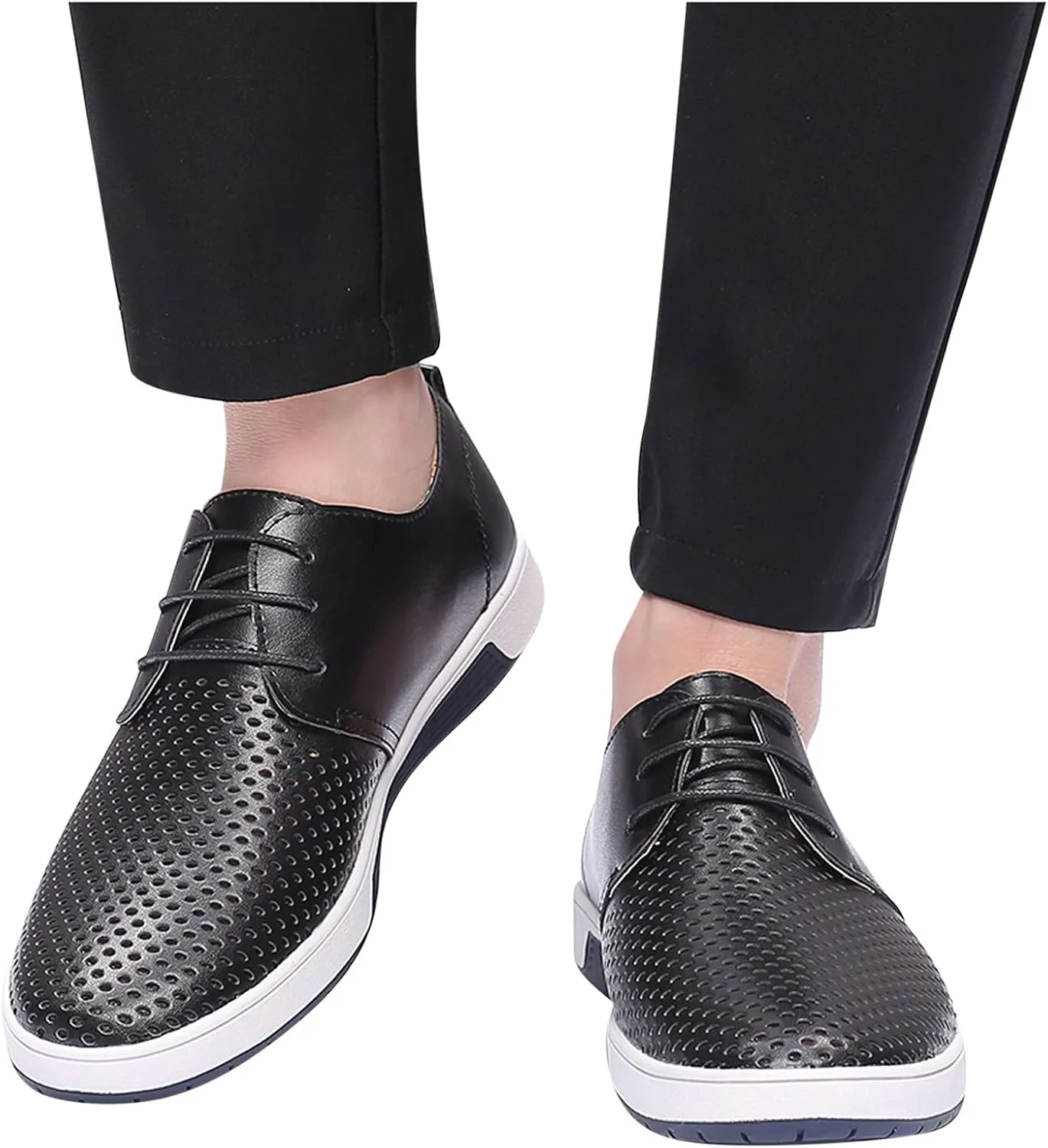 Comfortable Black Business Casual Shoes for Men Style Men's Summer Leather Solid Summer Shoes Breathable Business Leisure Hollow Men's leather shoes Black Dress Shoes Slip Ons for Men