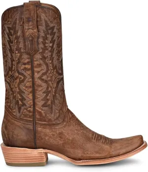 CORRAL MEN'S BROWN EMBROIDERY NARROW SQ. TOE, LEATHER WITH RUBBER INSERT SOLE, WESTERN A4229