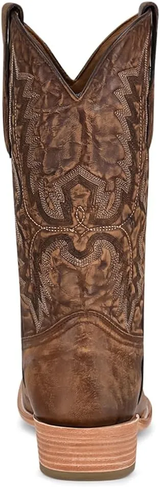 CORRAL MEN'S BROWN EMBROIDERY NARROW SQ. TOE, LEATHER WITH RUBBER INSERT SOLE, WESTERN A4229