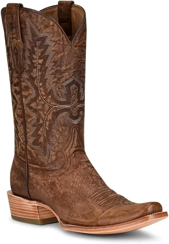 CORRAL MEN'S BROWN EMBROIDERY NARROW SQ. TOE, LEATHER WITH RUBBER INSERT SOLE, WESTERN A4229