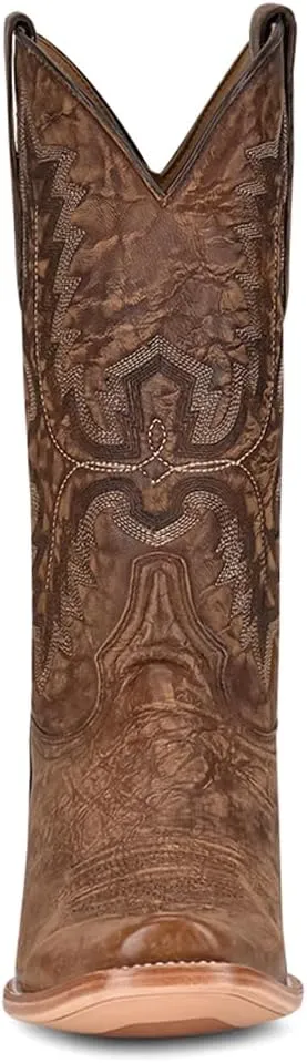 CORRAL MEN'S BROWN EMBROIDERY NARROW SQ. TOE, LEATHER WITH RUBBER INSERT SOLE, WESTERN A4229