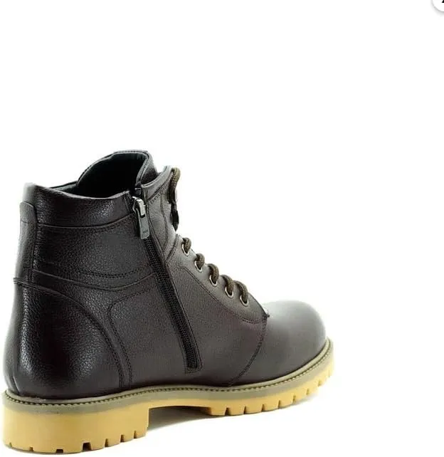 DALGALA Men's Big Size Brown Leather Handmade Casual Boots Lace up Comfortable Boots