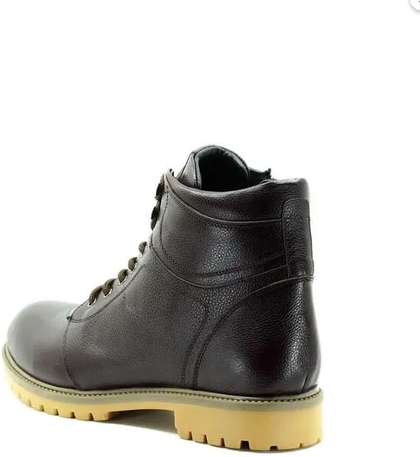 DALGALA Men's Big Size Brown Leather Handmade Casual Boots Lace up Comfortable Boots