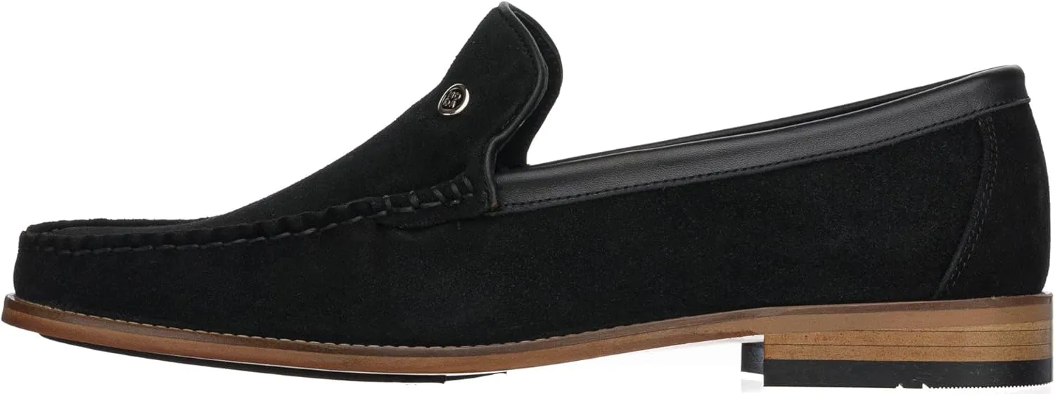 DALGALA Men's Black Genuine Suede Handcrafted Penny Loafers Slip on Casual Shoes