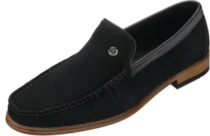 DALGALA Men's Black Genuine Suede Handcrafted Penny Loafers Slip on Casual Shoes