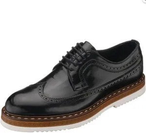 DALGALA Men's Black Leather Handcrafted Leightweight Oxford Shoes Lace up Brogue Shoes Mens Casual Shoes