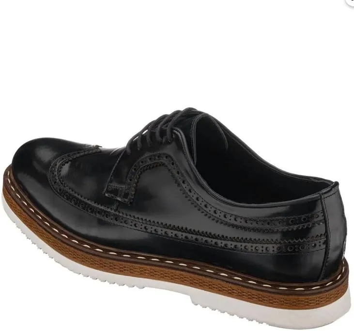 DALGALA Men's Black Leather Handcrafted Leightweight Oxford Shoes Lace up Brogue Shoes Mens Casual Shoes